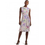 Floral Belted Bubble Crepe Dress Cream Multi