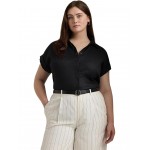 Plus-Size Linen Dolman-Sleeve Shirt Polo Black