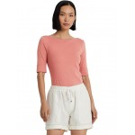 Petite Stretch Cotton Boatneck Top Pink Mahogany
