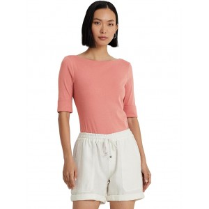 Petite Stretch Cotton Boatneck Top Pink Mahogany