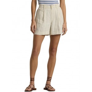 Striped Pleated Shorts Cream/Blue