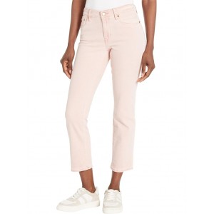 Coated Mid-Rise Straight Ankle Jeans in Pale Pink Wash