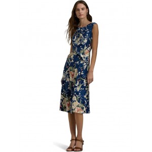 Floral Twist-Front Stretch Jersey Dress Blue Multi