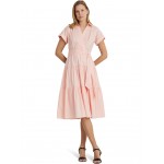 Belted Cotton-Blend Tiered Dress Pink Opal