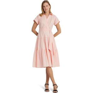 Belted Cotton-Blend Tiered Dress Pink Opal