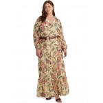 Plus-Size Floral Crinkle Georgette Tiered Dress Cream Multi