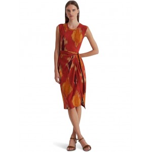 Geo-Print Belted Jersey Tee Dress Orange/Red Multi