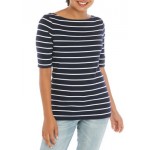 Striped Cotton Boat Neck T-Shirt