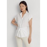 Tie Front Cotton Broadcloth Shirt