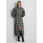 Checked Plaid Belted Twill Shirtdress
