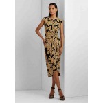 Palm Frond Print Jersey Tie Front Dress