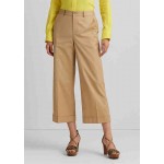 Pleated Cotton Twill Cropped Pants