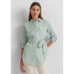 Womens Relaxed Fit Striped Belted Linen Shirt