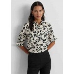 Womens Classic Fit Leaf-Print Voile Shirt