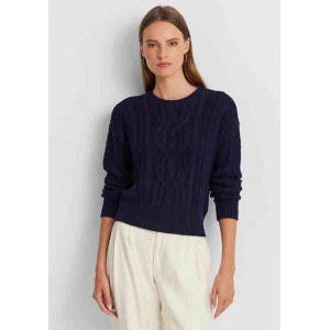 Cable Knit Cotton Crew Neck Sweater