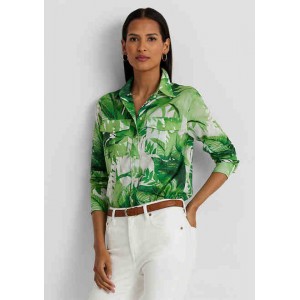 Palm Frond-Print Cotton Voile Shirt
