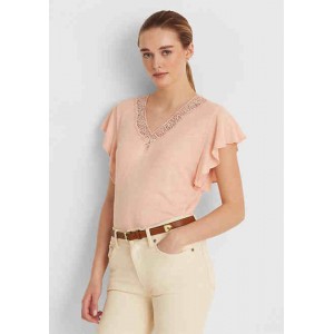 Linen-Blend Jersey Flutter-Sleeve T-Shirt