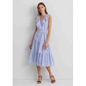 Striped Cotton Broadcloth Surplice Dress