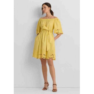 Womens Eyelet Cotton Off-the-Shoulder Dress