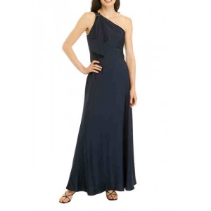 Womens One-Shoulder Solid Gown