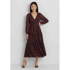Checked Paisley Belted Georgette Dress