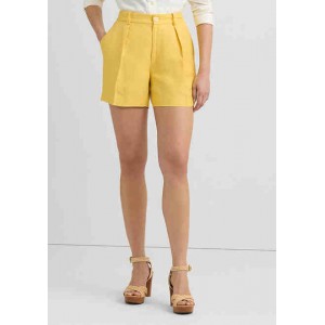 Pleated Linen Blend Twill Shorts
