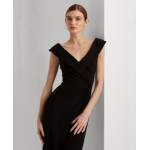 Womens Jersey Off-the-Shoulder Side-Slit Column Gown
