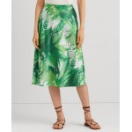 Womens Palm Frond-Print Charmeuse Midi Skirt