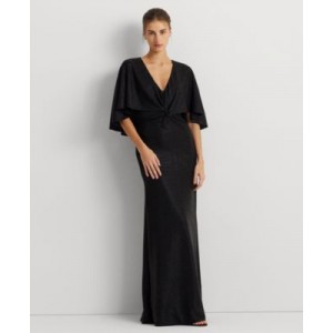 Womens Twist-Front Cape-Overlay Gown