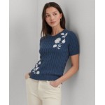 Womens Embroidered Cable-Knit Sweater
