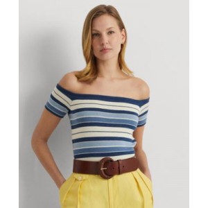 Womens Striped Off-The-Shoulder Sweater