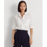 Womens Petite Roll-Tab Sleeve Soft Cotton Button Shirt