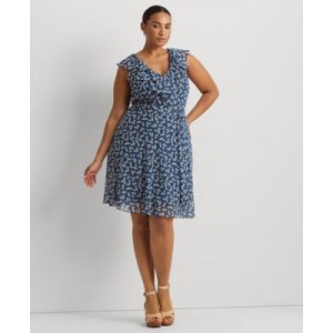 Plus Size Ruffled Floral Fit & Flare Dress