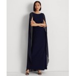Womens Georgette-Cape Jersey Gown