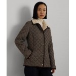Womens Faux-Sherpa-Collar Quilted Coat