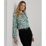 Womens Ruffled Tie-Neck Blouse