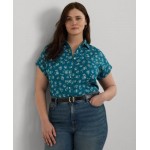 Plus Size Cuffed Floral Shirt
