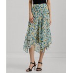 Womens Floral Handkerchief Midi Skirt