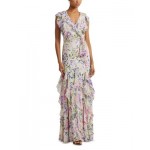 Floral Ruffle-Trim Georgette Gown