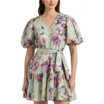 Floral Print Cotton Voile Puff Sleeved Dress