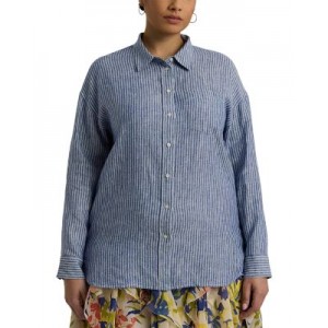 Plus Size Relaxed Fit Pinstripe Linen Shirt