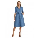 Petites Belted Button Front Dress