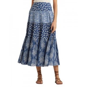 Patchwork Floral Tiered Maxi Skirt