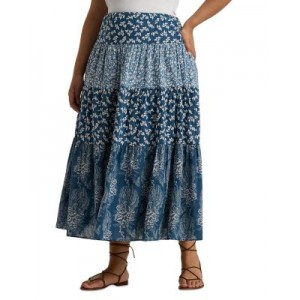 Plus Size Patchwork Floral Tiered Skirt