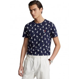 Classic Fit Printed Jersey T-Shirt Prepster Sailboats Newport Navy