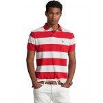 Classic Fit Striped Mesh Polo Short Sleeve Shirt Post Red/White