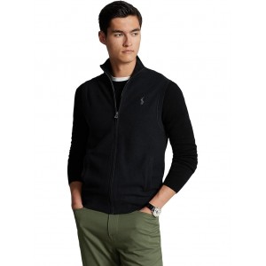 Mesh-Knit Cotton Full-Zip Sweater Vest Polo Black