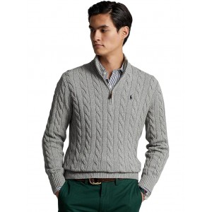 Long Sleeve Cotton Cable 1/2 Zip Fawn Grey Heather