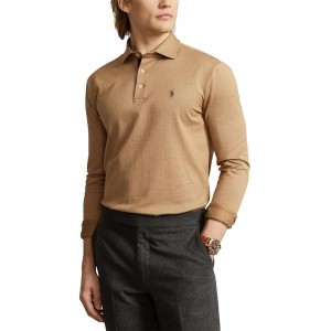 Custom Slim Fit Herringbone Polo Shirt Herringbone Jacquard Classic Camel Heather