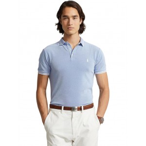 Custom Slim Fit Stretch Mesh Polo Shirt New England Blue/White
